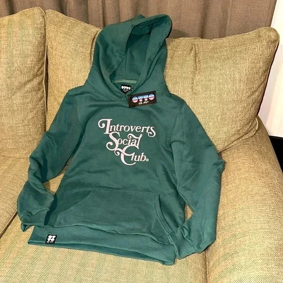 NWT OTTO BY KRIS AUTHENTIC INTROVERTS SOCIAL CLUB HOODIE SMALL KANGAROO Pockets - Picture 4 of 10